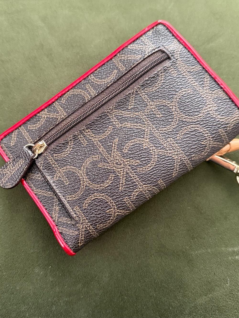 Calvin Klein Brown Monogram Wallet with Red Trim